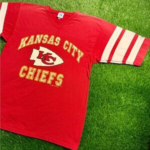 Vintage 1992 Logo 7 Kansas City Chiefs Striped Red T-Shirt